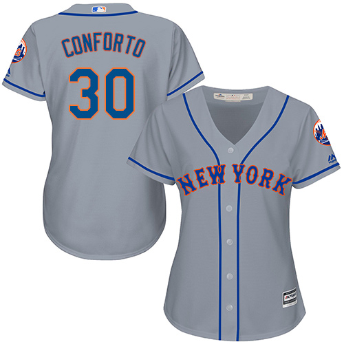 Mets #30 Michael Conforto Grey Road Women's Stitched MLB Jersey - Click Image to Close